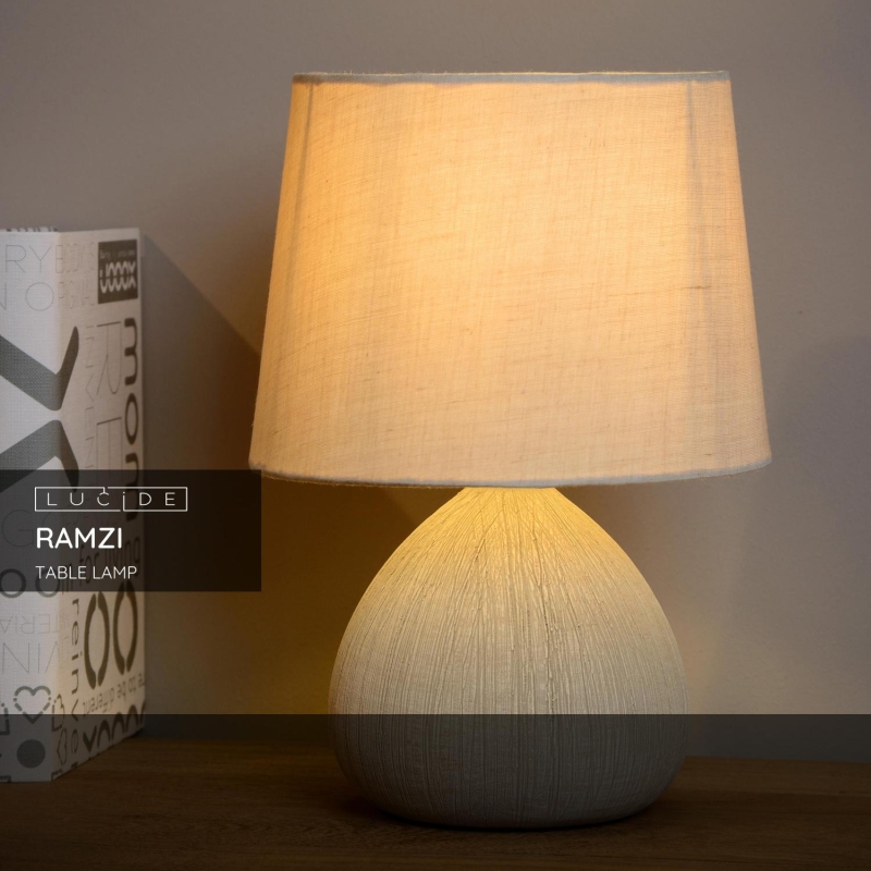 Lucide RAMZI - Stolná lampa - Ø 18 cm - 1xE14 - Krémová